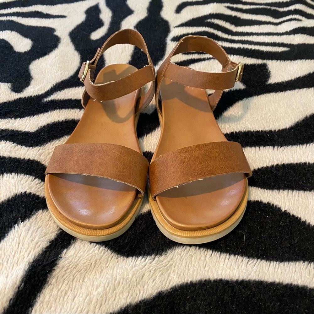 me too Brown Leather-Style Ankle Strap Sandals - Picture 2 of 6